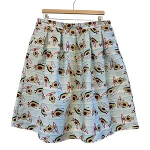 Unique Vintage Retro Style Flowy Fun Avocado Theme Midi Swing Skirt Size XL (14)